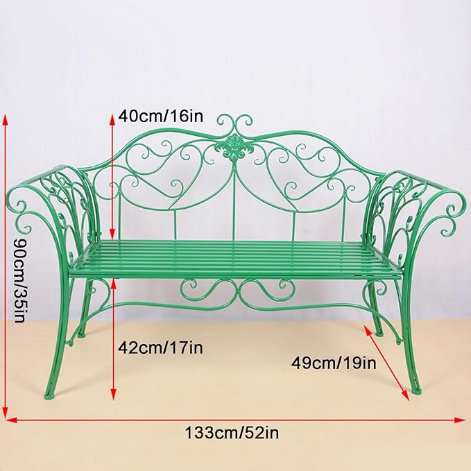 European Style Metal Garden Bench with Exquisite Carvings - Outdoor Patio Seating for Lawn, Park & Yard - Classic Brown Color, Perfect for Relaxation & Decor