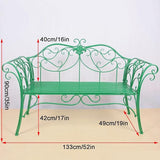 Elegant Green Metal Garden Bench, Outdoor Patio Seat with Exquisite Carvings for Lawn, Park - Photo 2