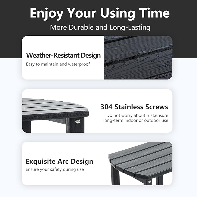 4 Chairs & 2 Tables Folding Adirondack Chair Set with Table – HDPE Weatherproof Outdoor Patio Chairs with Reclining - Photo 8