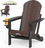 Folding Adirondack Chair –Recyclable HDPE Outdoor Adirondack Patio Chair with Cup Holder, Wood Texture & Umbrella Hole - Photo 1