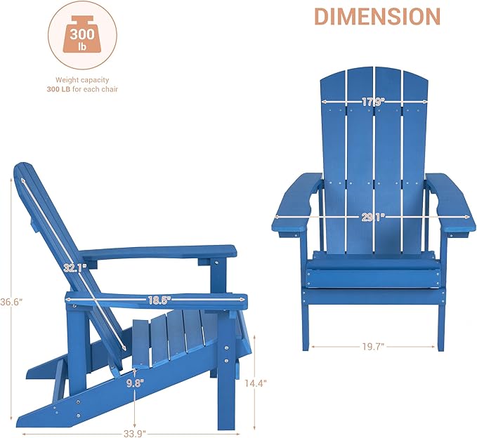 Adirondack Chairs, Plastic Adirondack Chairs Set of 2, All-Weather Resistant, Widely Used in Outdoor, Fire Pit, Deck, Outside, Garden