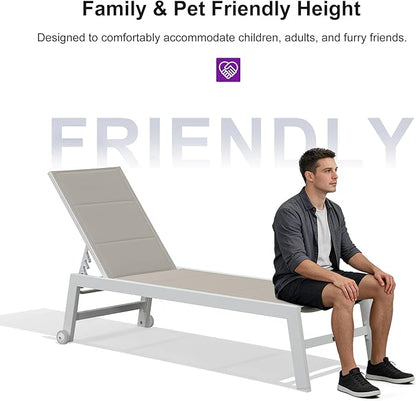 PURPLE LEAF Outdoor Chaise Lounge Adjustable Sunbathing Recliner with Side Table Khaki 2 Sets