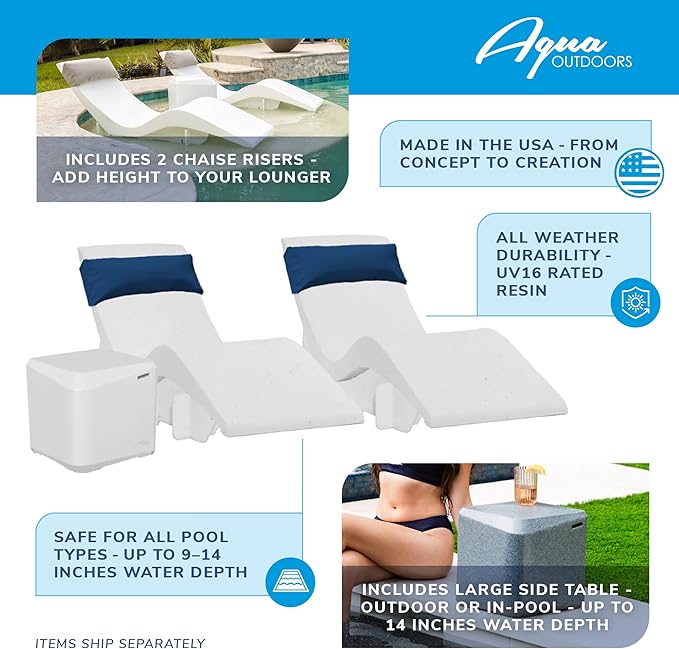 Aqua Outdoors - Outdoor Chaise Set - 2 Chaise Lounges, 2 Risers & Headrest Pillows - Photo 4