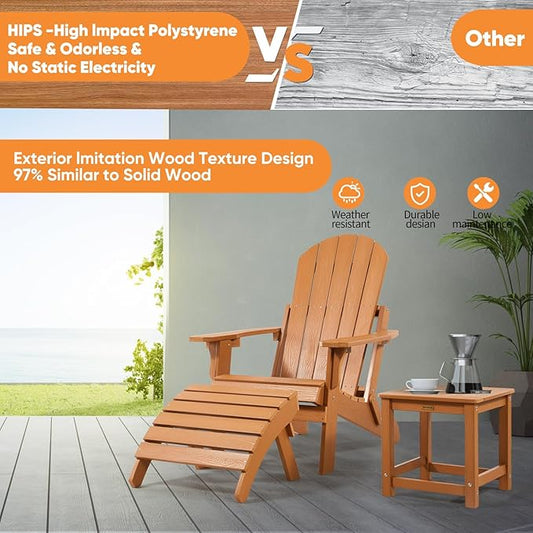 Adirondack Ottoman, Plastic Folding Adirondack Footstool, All Weather Ottoman for Adirondack Chairs, Widely Used for Outdoor, Porch, Patio, Garden, Poolside, Fire Pits - Teak
