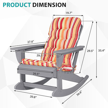 Sundale Outdoor Adirondack Rocking Chair with Cushion Set of 2, Patio Plastic All Weather HDPE Rocker for Proch, Water Resistant for Outside, Garden, Pool, Yard, Grey