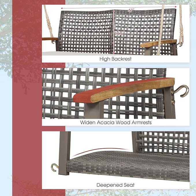Tangkula 2-Person Outdoor Porch Swing with 118" Hanging Ropes - Photo 6