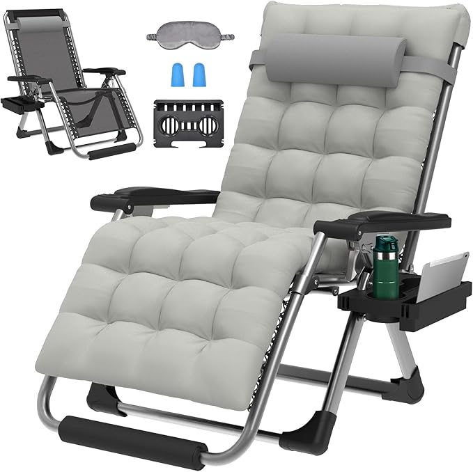 ZENPETIO 29In XL Zero Gravity Chair w/Cushion, Zero Gravity Recliner Lounge Chair for Indoor and Outdoor - Photo 1