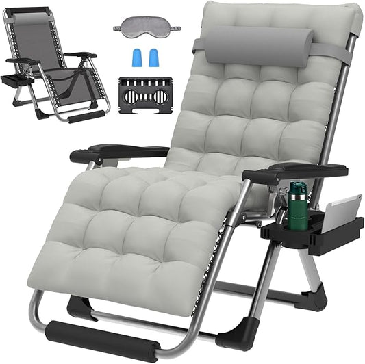 ZENPETIO 29In XL Zero Gravity Chair w/Cushion, Zero Gravity Recliner Lounge Chair for Indoor and Outdoor, Reclining Camping Chair for Lawn, Anti Gravity Chair with Cup Holder and Footrest, 440LBS