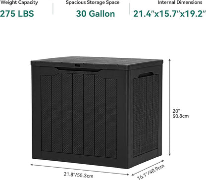 YITAHOME 30 Gallon Outdoor Storage Box, Small Water Resistant Resin Deck Box, Indoor Outdoor Lockable Rattan Storage Container for Patio, Garden, Cushions, Tools, Equipment (Black)