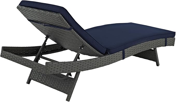 Modway Sojourn Wicker Rattan Outdoor Patio Sunbrella Fabric Chaise Lounge in Canvas Navy