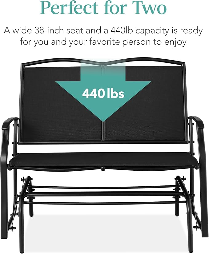 Best Choice Products 2-Person Outdoor Patio Swing Glider Steel Bench Loveseat Rocker for Deck, Porch w/Textilene Fabric - Photo 6