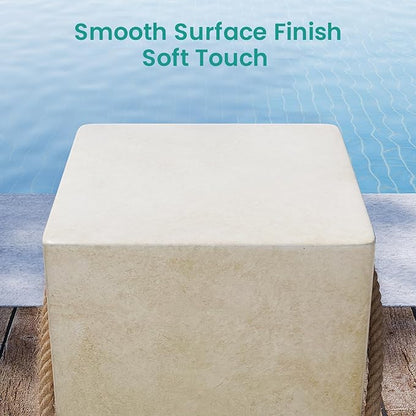SUNBURY Outdoor Side Table Set of 2, 2 Pieces Concrete Side Table for Patio,18"H Small Outdoor Accent Table w Hemp Rope, Patio Side Table End Table Warm Gray, Ceramic Side Table Garden Stool Log Table