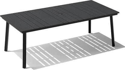 Crestlive Products Patio Dining Table for 6, 70 Inch Rectangular Outdoor Table with Wood-Like Tabletop Metal Frame Deck Table with 1.6" Umbrella Hole for Backyard, Balcony, Garden (Black)
