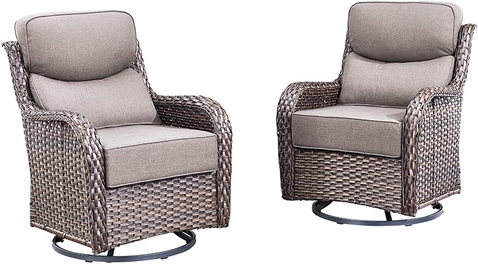 Luxury Outdoor Swivel Rocker Patio Chairs Set of 2 with 6-Inch Thick Cushions - Photo 7