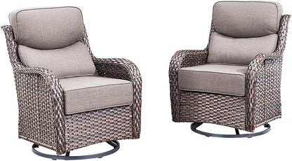 Luxury Outdoor Swivel Rocker Patio Chairs Set of 2 with 6-Inch Thick Cushions, High Back Swivel Patio Chairs Wicker Outdoor Gliders for Porch, Yard, Deck, Poolside, Brown/Grey