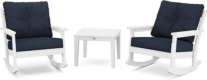 Polywood Vineyard 3-Piece Deep Seating Rocker Set (White/Marine Indigo) - Photo 1