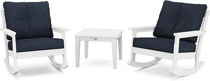 Polywood Vineyard 3-Piece Deep Seating Rocker Set (White/Marine Indigo)