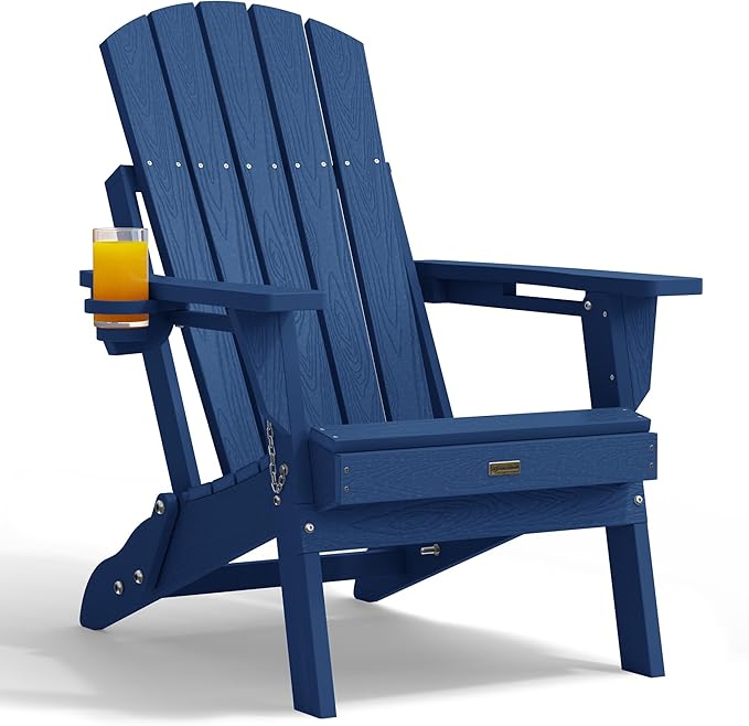 Adirondack Chair Outdoor Patio Backyard: Plastic HDPE Material with Folding - Weatherproof and UV Resistant - Ergonomic Design is Very Suitable for Family Members to Relax and Rest