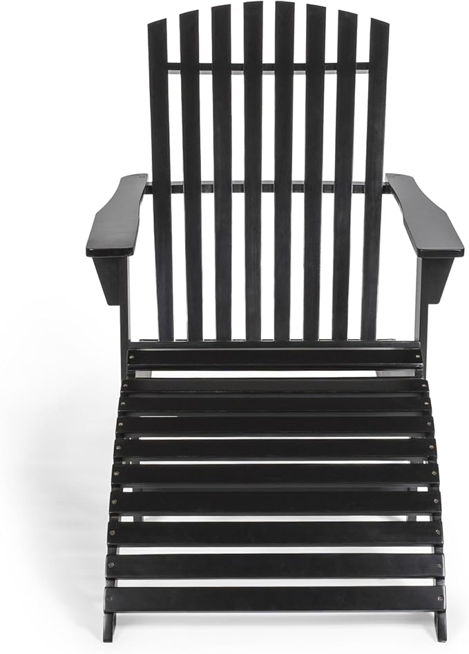 Eyely KDA1000C Zalenor 2-Piece Traditional Rustic Acacia Wood Adirondack Chair with Detachable Ottoman, Black