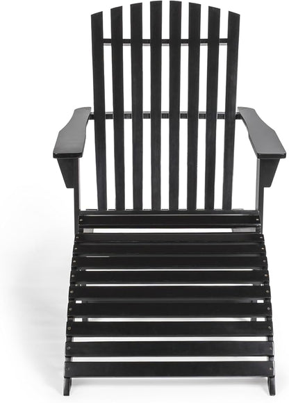 Eyely KDA1000C Zalenor 2-Piece Traditional Rustic Acacia Wood Adirondack Chair with Detachable Ottoman, Black