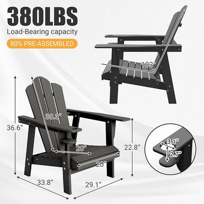 PROHIKER Adirondack Chair with Cup Holder, HDPE Outdoor Patio Chair All Weather Outdoor Chairs for Lawn Garden Porch Backyard, Plastic, Gray