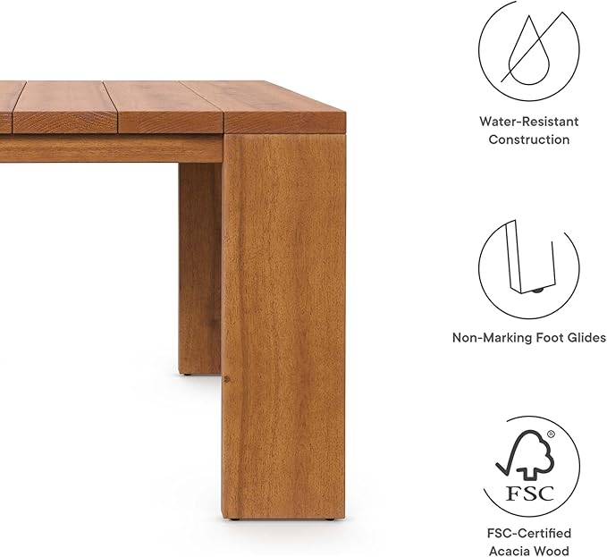 Modway Tahoe Acacia Wood Outdoor Patio Side Table in Natural - Ideal as Perfect Porch Furniture or Square Accent Table - Photo 8