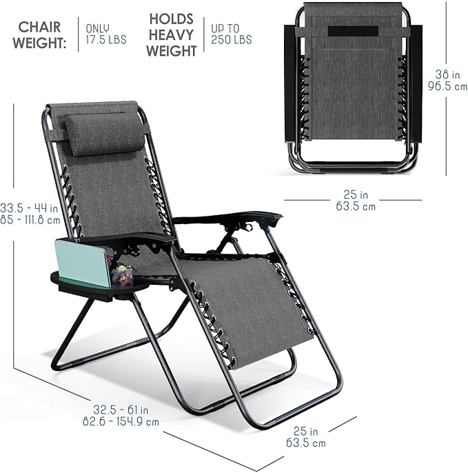 Nestl Zero Gravity Chairs Set of 6, Patio Lounge Chair Outdoor with Pillows & Cup Holder Trays - Photo 3