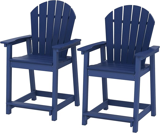 OTSUN Tall Modern Adirondack Chairs Set of 2, All Weather HDPE Bar Height Adirondack Stools Widened Durable Design for Porch Patio Yard Lawn Fire Pit Bistro Basement Indoors & Outdoors