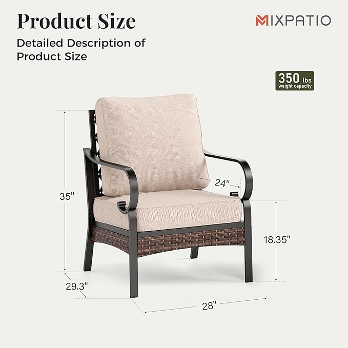 Outdoor Patio Leg Sofa Chairs Set of 2 Steel Frame Porch Furniture with Deep Seating and 5.75" Cushions for Lawn - Photo 2