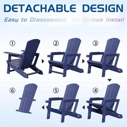 FONTOI Adirondack Chair, Plastic Adirondack Chair with Cup Holder, Outdoor Weather Resistant Lawn Furniture, 400 LBS Capacity Recliner, Garden Backyard Patio Without Screws Install, Navy Blue