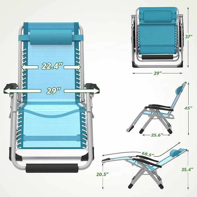 ZENPETIO 29In XL Zero Gravity Chair w/Cushion, Zero Gravity Recliner Lounge Chair for Indoor and Outdoor - Photo 3