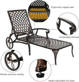 VINGLI Cast Aluminum Outdoor Chaise Lounge Chair with Wheels, Patio Chaise Lounge with 3-Position Adjustable Backrest - Photo 7