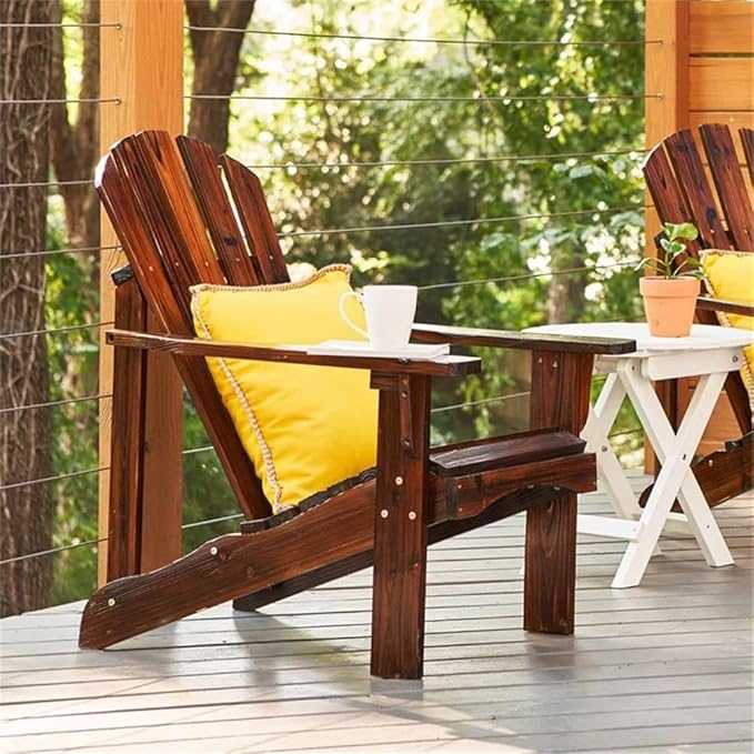 Pemberly Row Adirondack Chair, 36" H x 35" W x 28.25" D, Cedar Wood, Brown Finish, Ergonomic Design, Contoured Seat, Wide Arms, High Back Support, Outdoor Patio or Deck Furniture for Relaxation