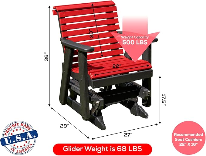 Amish Craftsmanship Made in USA 2FT Heavy Duty Poly Lumber Wood Porch Patio Glider HDPE with No Wood fibers Lancaster - Photo 2