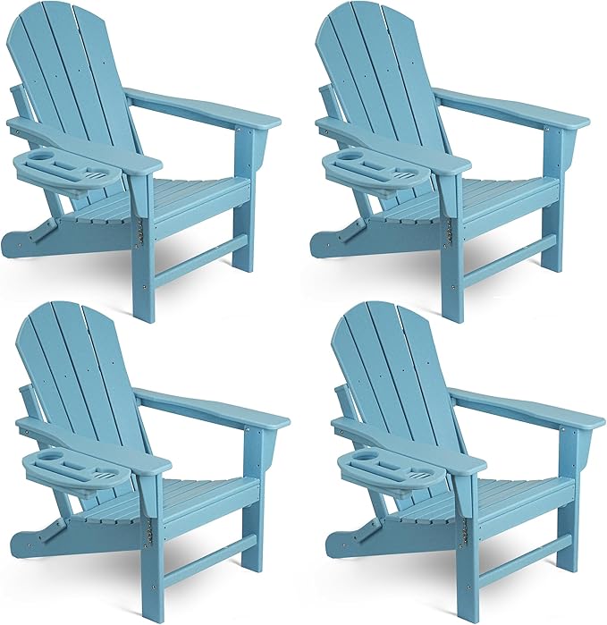 Adirondack Chair Set of 4, HDPE Folding Adirondack Chair with Multifunctional Cup Holder - Photo 1