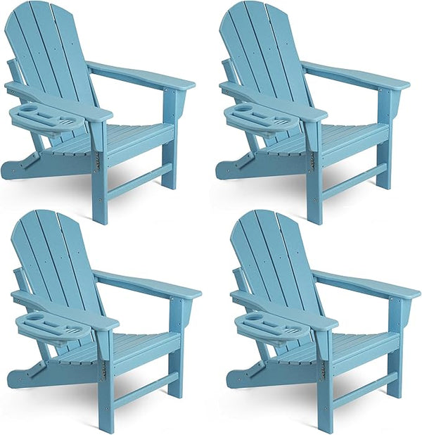 Adirondack Chair Set of 4, HDPE Folding Adirondack Chair with Multifunctional Cup Holder - Photo 1