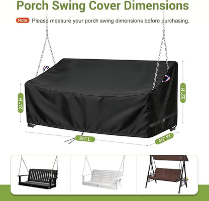 Porch Swing Cover, Waterproof Outdoor Hanging Swing Chair Cover for 2-Person Seating Bench, Patio Furniture Covers (85" L x 45" W x 24/32" H)