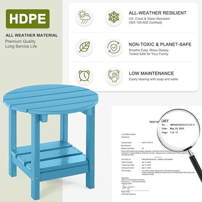 Adirondack Outdoor Side Tables, 2-Tier Round Outdoor Table, Weather Resistant HDPE Patio End Table for Garden, Lawn, Pool, Beach, Porch, Deck, Backyard - Turquoise
