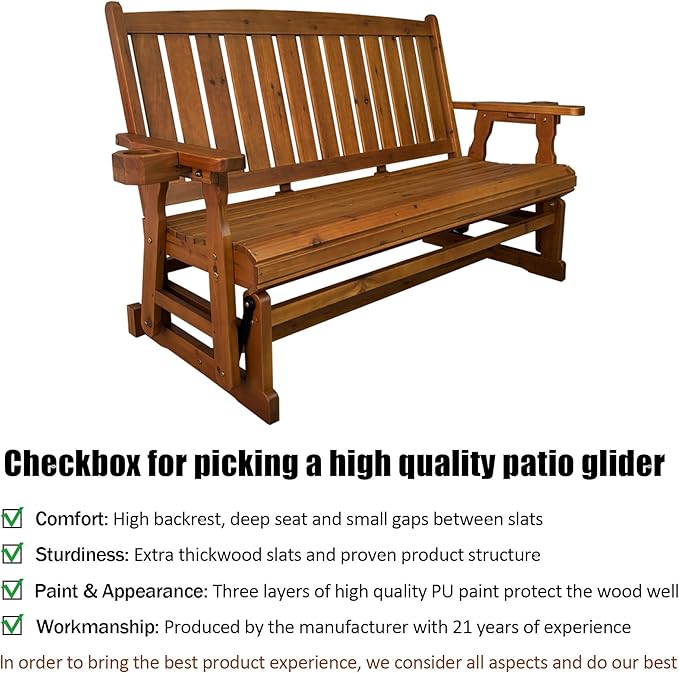 Fortune Candy Patio Glider, with Cup Holders, High Back and Deep Contoured Seat, Heavy Duty 800 Lb (Teak Tone, 3-Seater)