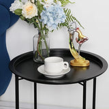 VECELO Side/End Table, Folding Round Metal Anti-Rust and Waterproof Outdoor or Indoor Tray for Living Room Bedroom - Photo 4
