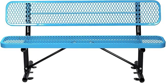 6FT/72INCH Heavy Duty Metal Park Bench for Outside, Outdoor Garden Benches with Backrest & Portable Frame, Expanded Metal Mesh Bench for Shopping Malls, Lawn, Park, Deck, Patio, Porch, Blue