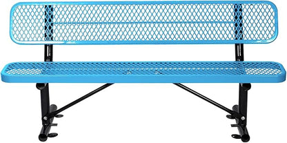6FT/72INCH Heavy Duty Metal Park Bench for Outside, Outdoor Garden Benches with Backrest & Portable Frame, Expanded Metal Mesh Bench for Shopping Malls, Lawn, Park, Deck, Patio, Porch, Blue