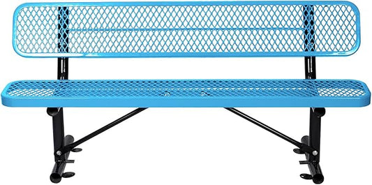 6FT/72INCH Heavy Duty Metal Park Bench for Outside, Outdoor Garden Benches with Backrest & Portable Frame, Expanded Metal Mesh Bench for Shopping Malls, Lawn, Park, Deck, Patio, Porch, Blue