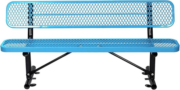 Heavy Duty Metal Park Bench for Outside, Outdoor Garden Benches with Backrest & Portable Frame, Expanded Metal Mesh Bench for Shopping Malls, Lawn, Park, Deck, Patio, Porch (Blue, 6FT/72INCH)