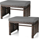 2 Pcs Patio Rattan Ottomans Outdoor Wicker Ottomans Patio Footstool Footrest with Removable Cushion Soft Zippered - Photo 1