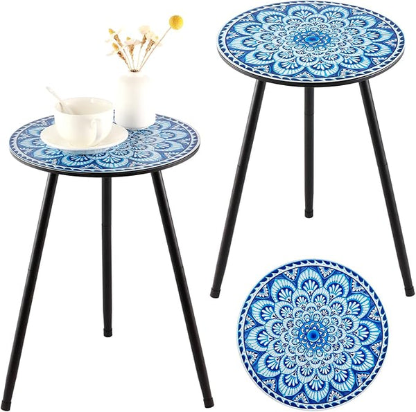 2 Packs Metal Mosaic Round Side Tables 13.4" Small Outdoor Patio Round Accent Coffee Tables Indoor Corner Stand for - Photo 1