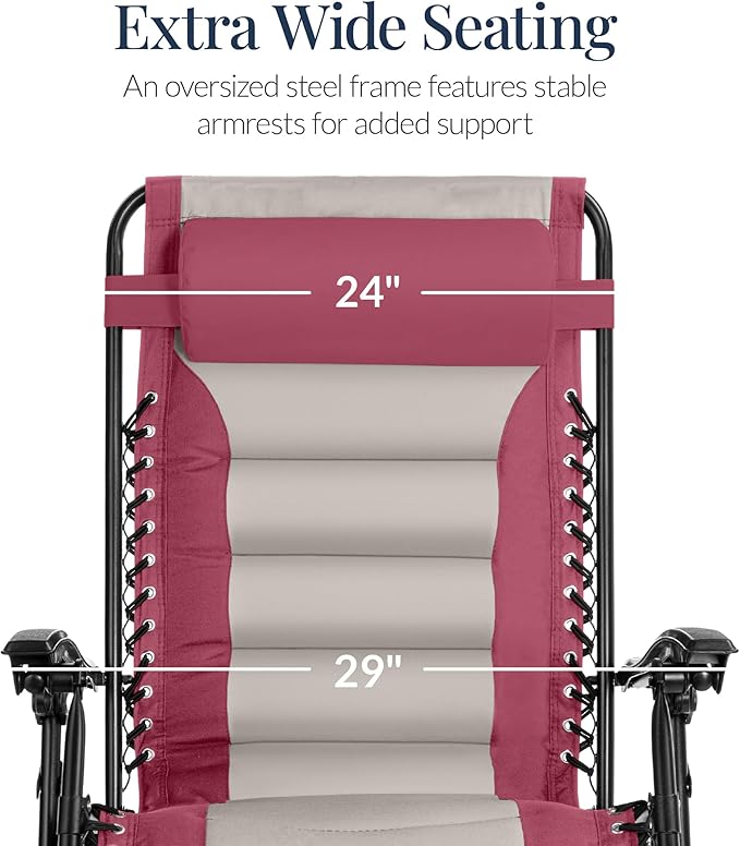 Best Choice Products Oversized Padded Zero Gravity Chair, Folding Outdoor Patio Recliner - Photo 4