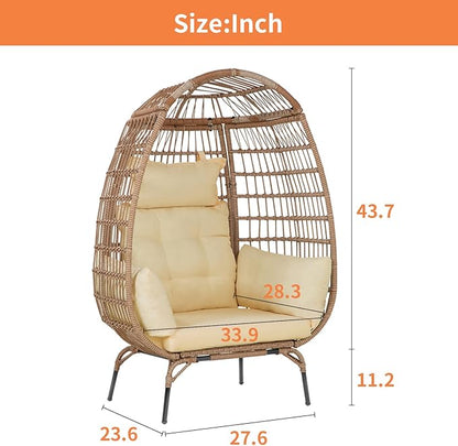 Oversized Egg Chair Outdoor Wicker Egg Chair 352lbs Capacity Outdoor Lounge Chair All Weather PE Rattan Patio Chair with Removeable Thick Cushions for Patio Balcony Backyard Garden Indoor, White