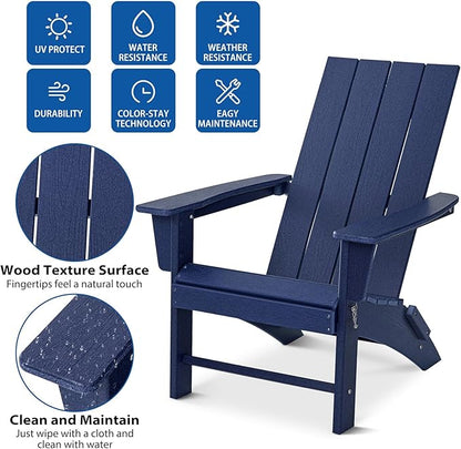 Folding Adirondack Chair Weather Resistant Foldable Fire Pit Chairs HDPE Outdoor Adirondack Chair for Patio Front Porch Pool Garden Deck Fire Pit Outside, Navy Blue
