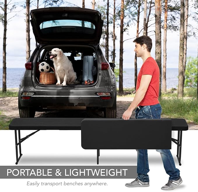 AJP Distributors 2 Pack 6 Foot Portable Plastic Folding Bench 6FT 72" Half Foldable Heavy Duty Seat w/Carry Handle - Photo 8